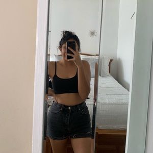 Distressed black levi’s shorts